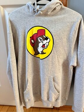 Gray Hoodie with Yellow & Red Graphic Mascot